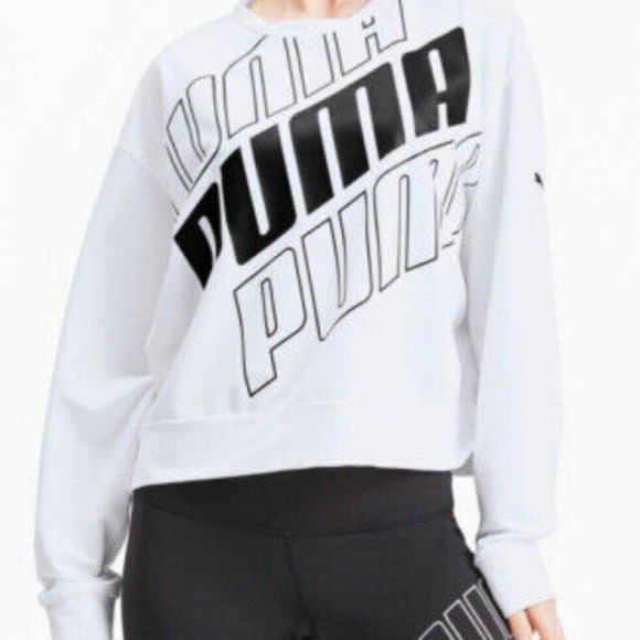BNWT XL Puma Dry cell semi cropped white oversized Athletic  sweatshirt - Picture 2 of 13